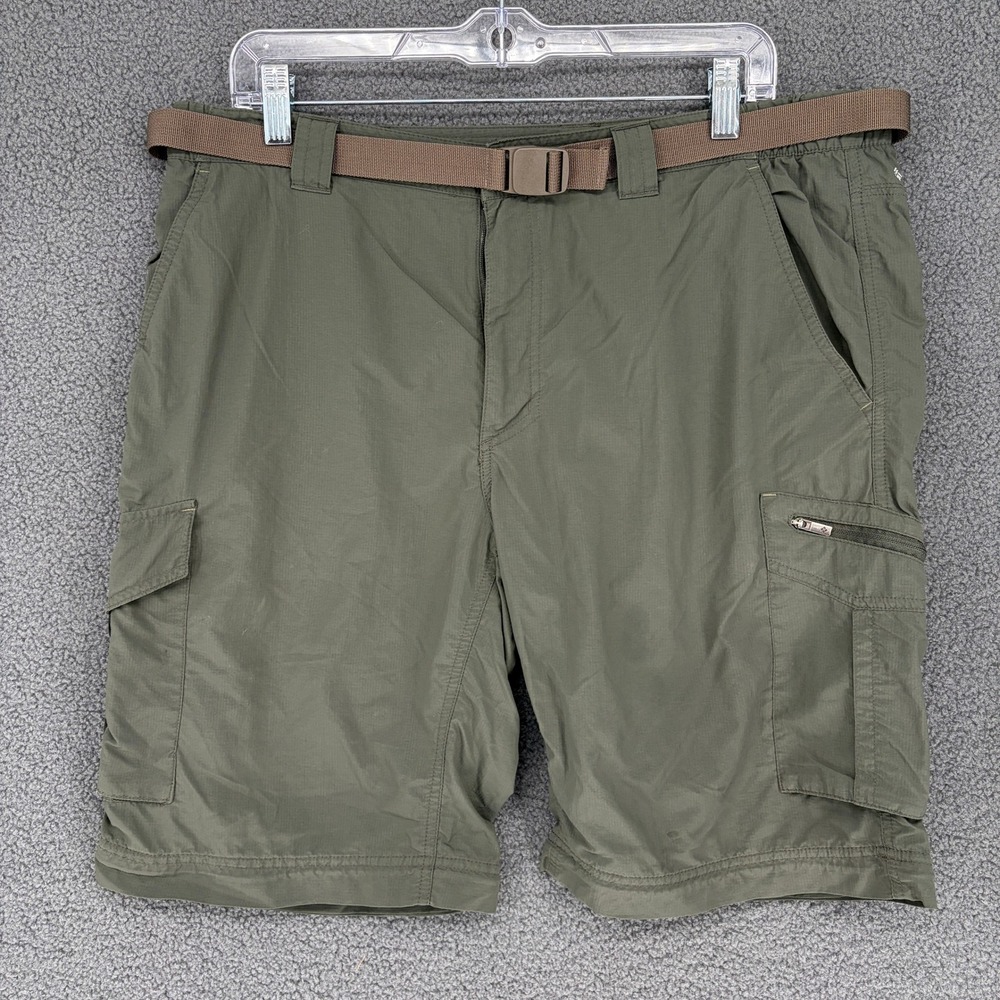 Columbia Silver Ridge Cargo Shorts Mens 36 Green Omni-Shade Hiking Belted
